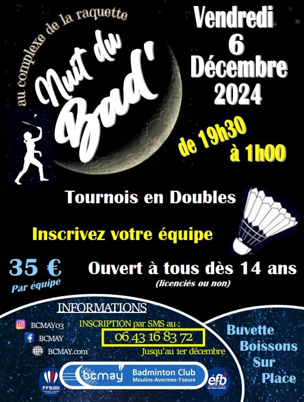 Nuit du badminton vendredi 6 decembre 2024